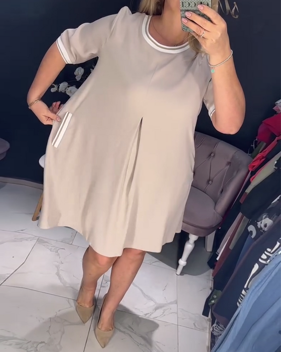 Sukienka casualowa elegancka z okrągłym dekoltem i kieszeniami