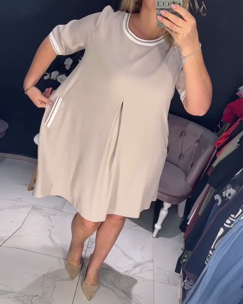 Sukienka casualowa elegancka z okrągłym dekoltem i kieszeniami