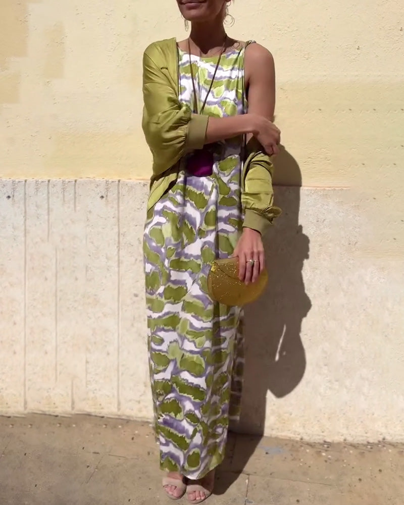 Komplet Bez Rękawów Drukowana Sukienka I Płaszcz