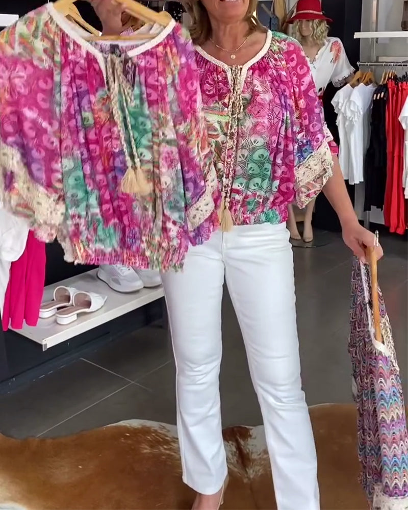 Bluzka O Luźnym Kroju Z Boho Nadrukiem