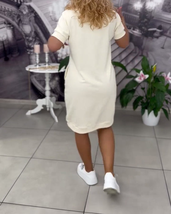 Sukienka Moda Dekolt V Krótki Rękaw