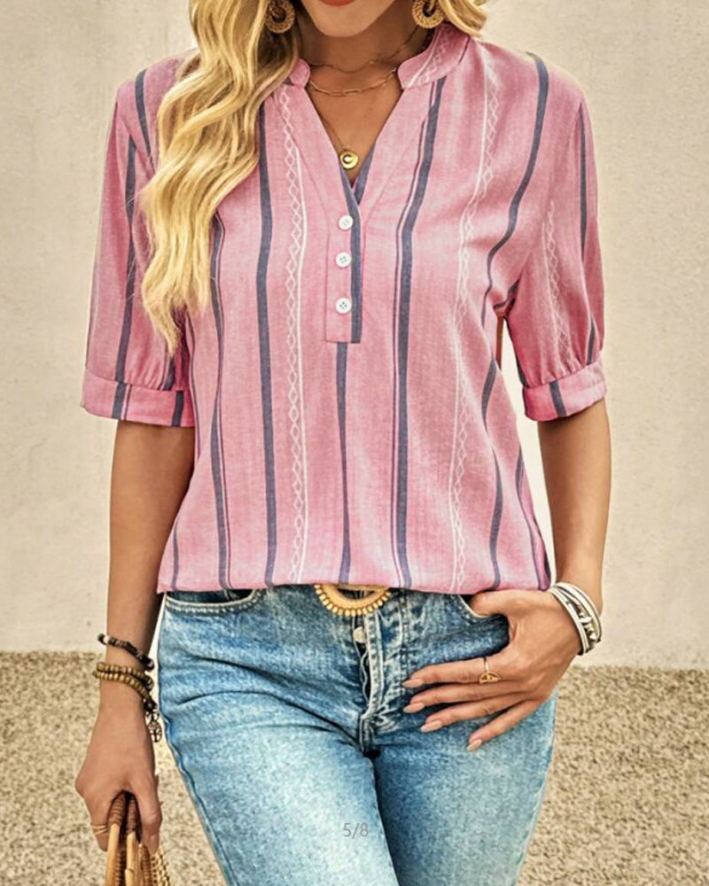 Bluzka Dekolt V Codzienna W Paski