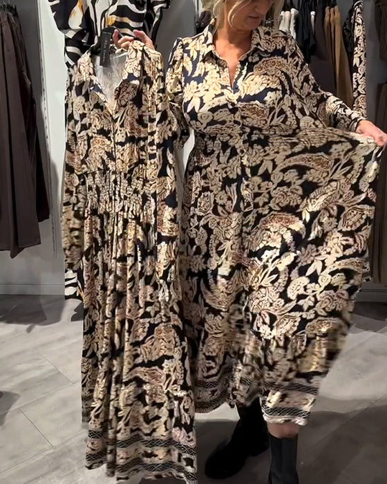 Modna Sukienka Z Kołnierzem I Nadrukiem