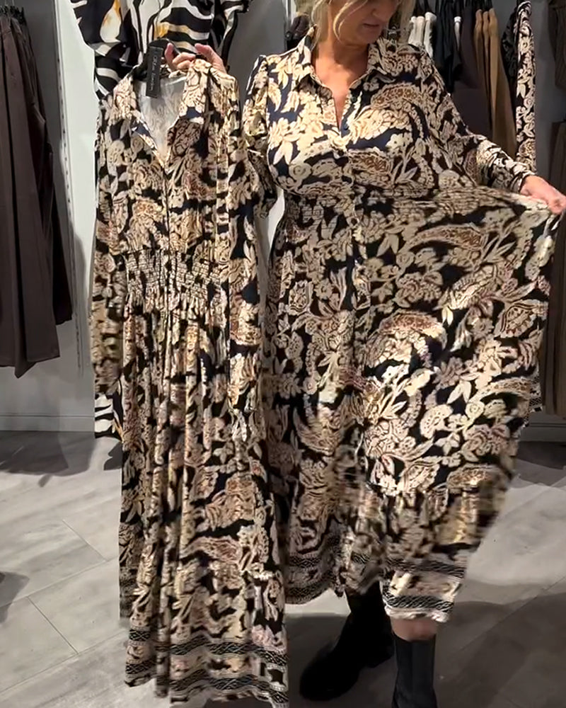 Modna Sukienka Z Kołnierzem I Nadrukiem