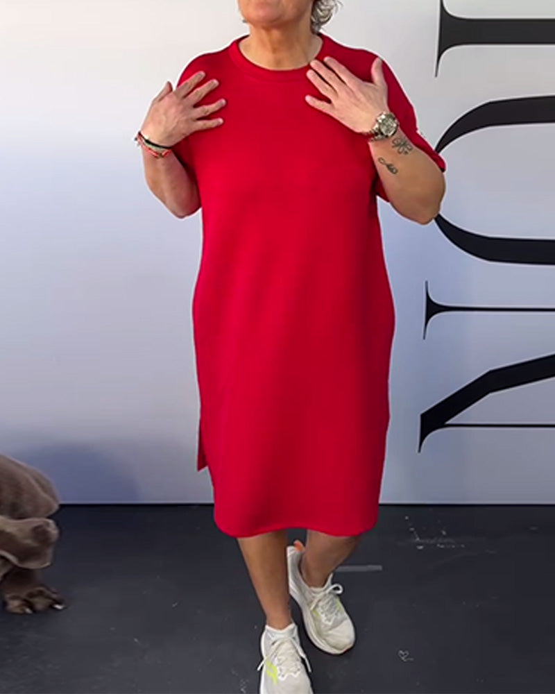 Sukienka Okrągły Dekolt Casual Krótki Rękaw Prosta